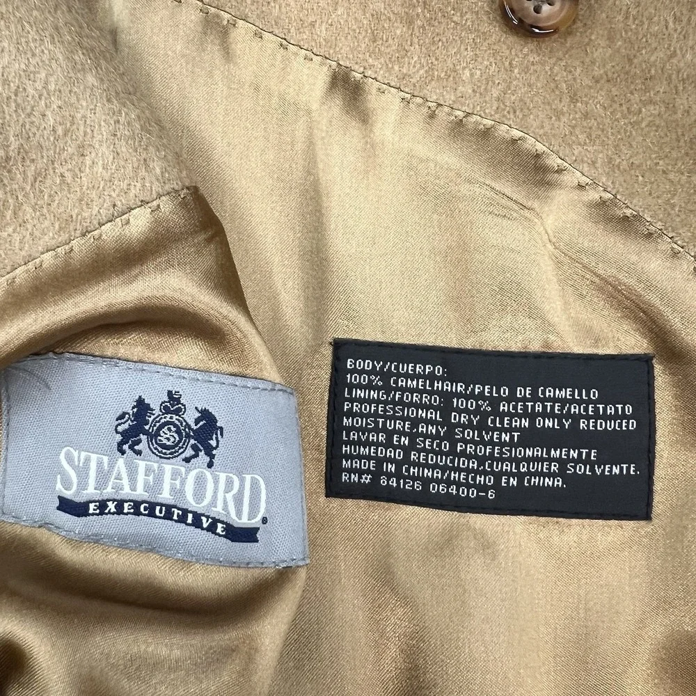 Vintage Stafford Camel Hair Blazer Jacket Sport Coat Mens 44L Long Khaki